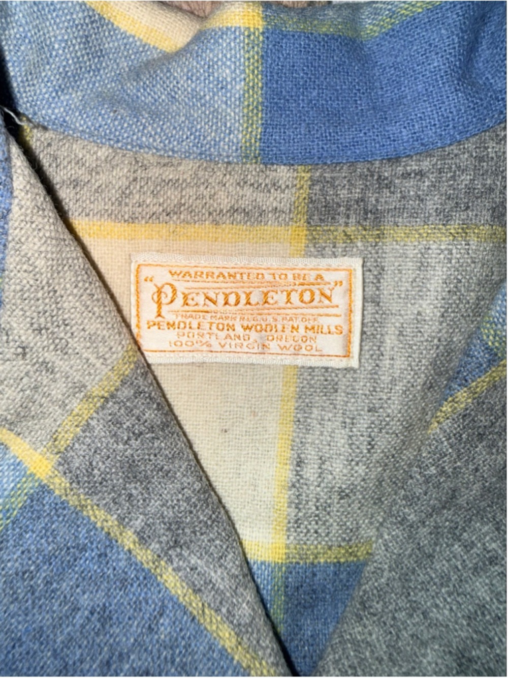 Vintage 1950s Pendleton Womens '49er Wool Jacket Plaid Gray Yellow Blue Padded S - Picture 7 of 12